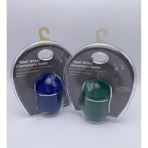 Set 2 Metrokane Velvet Wine Champagne Sealer Blue Green Gift NEW